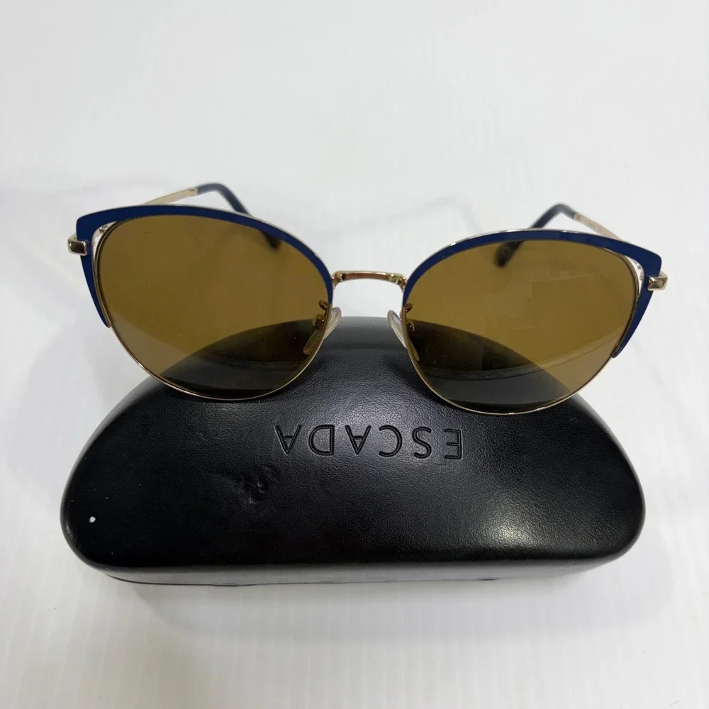 Escada SESB16S Womens Sunglasses Navy Blue Gold Rhinestone Italy 57-17-140